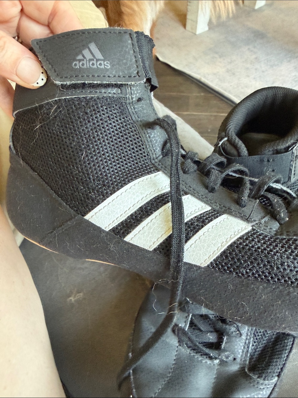 adidas wrestling Kids Black Sneakers with White Stripes